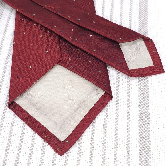 KENZO Paris Tie Mens VTG Burgundy Silk Geometric Dot Confetti Fun Festive‎ 80s - Picture 6 of 7